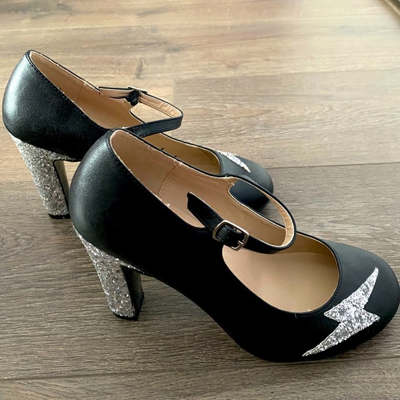 Lightning Bolt Glitter Mary Jane Heels 